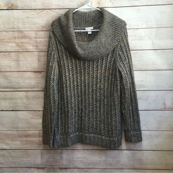 CHICOS WOOL BLEND COWL NECK SWEATER IN METALLIC - Picture 1 of 7